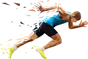 runner sprinter start running polygonal particles - obrazy, fototapety, plakaty