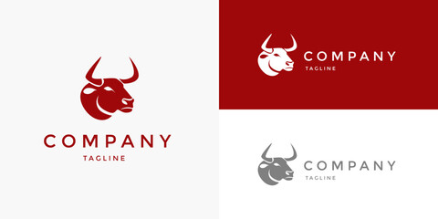 Bull Head in Red Logo Design Vector Template for Brand Business Company