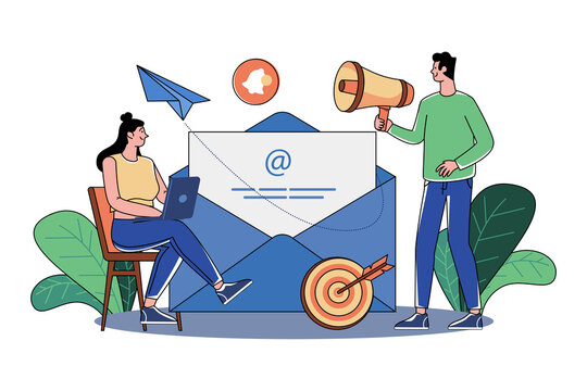 Guy and a girl are engaged in email marketing