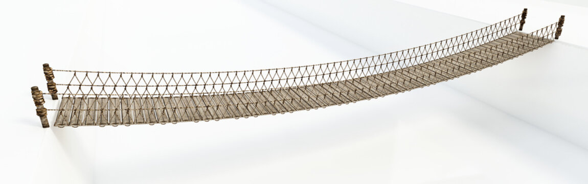 Fototapeta Rope bridge connecting two opposite sides. 3D illustration