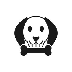 Dog with bone icon flat style isolated on white background. Vector illustration