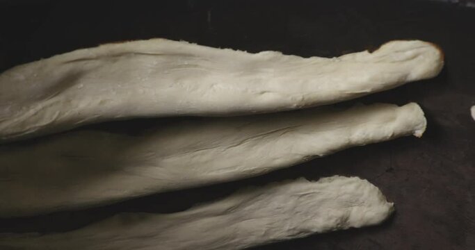 Close up of a unique semilunar flatbread, important part of Kakhetian cuisine.