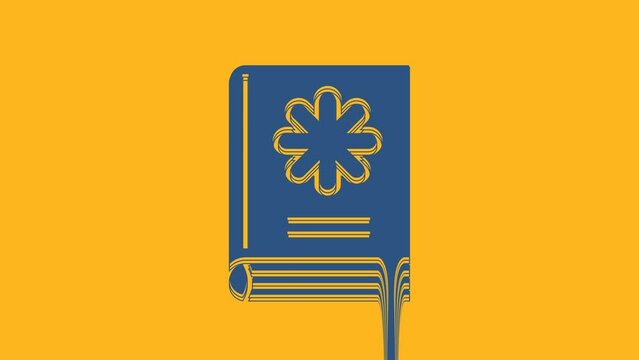 Blue Medical book icon isolated on orange background. 4K Video motion graphic animation