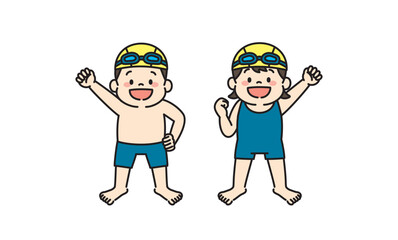 水泳　スイミング　子ども　水着　スイミングスクール　イラスト - obrazy, fototapety, plakaty
