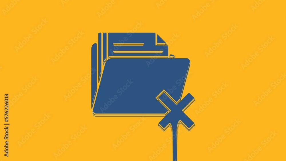 Poster blue delete folder icon isolated on orange background. folder with recycle bin. delete or error fold