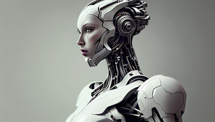 Fototapeta Androide humanoide robot femenino biónico , ilustración generada con IA obraz