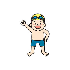Fototapeta premium 水泳をやる気満々な水着の男の子 イラスト