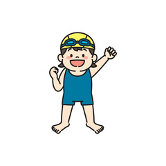 水泳をやる気満々な水着の女の子　イラスト