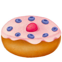 Donut Blueberry Strawberry Isolated on Transparent Background 