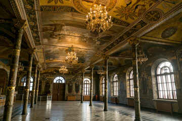  Gorgeously decorated frescoes on the walls in the interior of the Refectory Church in Pechersk...