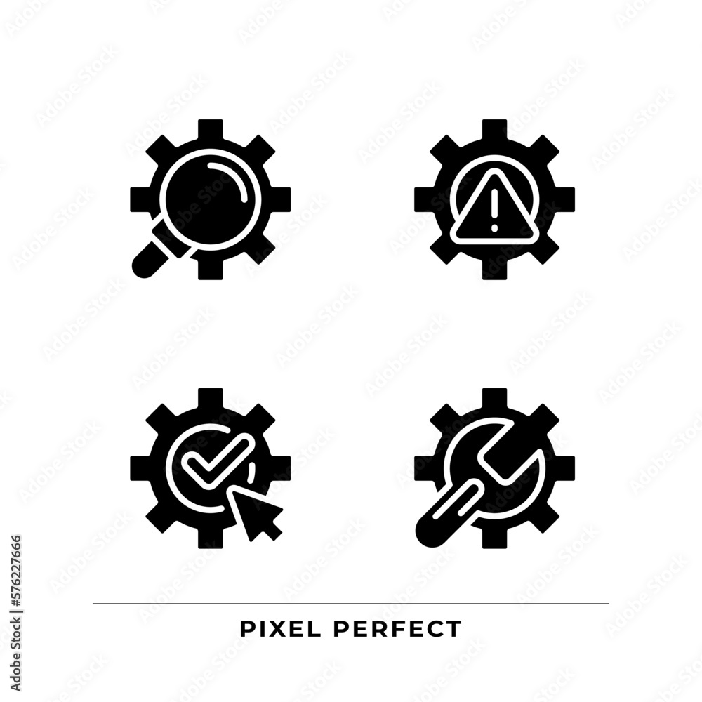 Poster system changes black glyph icons set on white space. extended search. complete and save changes. tec