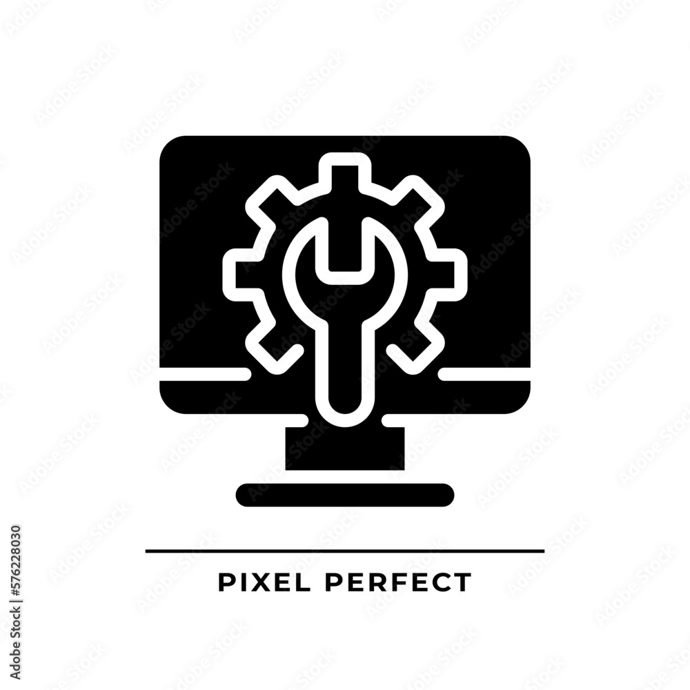 Canvas Prints Computer settings black glyph icon. Personal computer adjustments. Software program. Device repair service. Silhouette symbol on white space. Solid pictogram. Vector isolated illustration