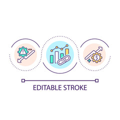 Growth and recession in economic loop concept icon. Analysing trends on stock market. Business strategy abstract idea thin line illustration. Isolated outline drawing. Editable stroke. Arial font used