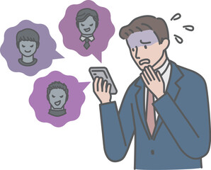 SNSで悪口を言われ青ざめる若い男性