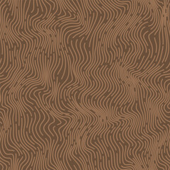 Fototapeta na wymiar Stripes wave texture. Dense curve lines bark background. Wood grain texture. Torn thread seamless pattern. Brown wallpaper. Vector background