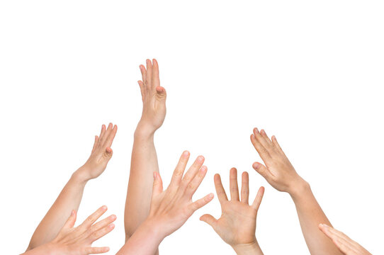 Winner is holding trophy in hands - many hands raised up