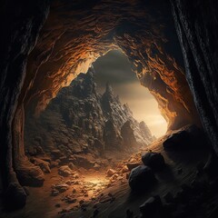 sunset in the cave Generative AI