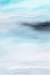 Abstract expressionist painting in icy white and blue tones. Watercolor abstract wall art. Created with Generative AI.