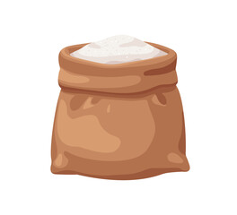 Beet sugar sack. Brown burlap bag full of sweet product. Granules heap, pile in open pack, textile package. Flat cartoon vector illustration isolated on white background