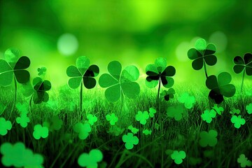 St Patrick's Day background, Green Clover Field, Ai, Ai Generated