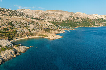 Aerial view of Oprna beach near Stara Baska, Krk Island, Croatia