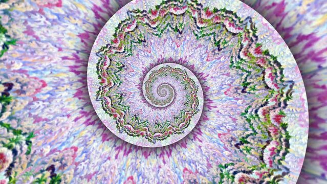 Seamless animation of a pink marble kaleido texture illustration pattern swirl. Geometric colorful graphic spiral with a psychedelic look 