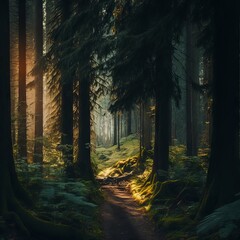 Obraz premium forest in the fog Generative AI