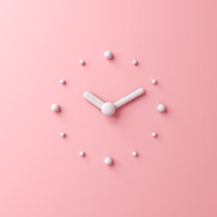 Sweet abstract clock time creative idea concept isolated on pink pastel color wall background with shadow minimal conceptual 3D rendering