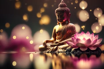 Fototapeten statue of buddha on a lotus flower, generative AI © Kien