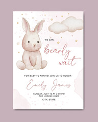 cute baby shower watercolor invitation card for baby and kids new born celebration