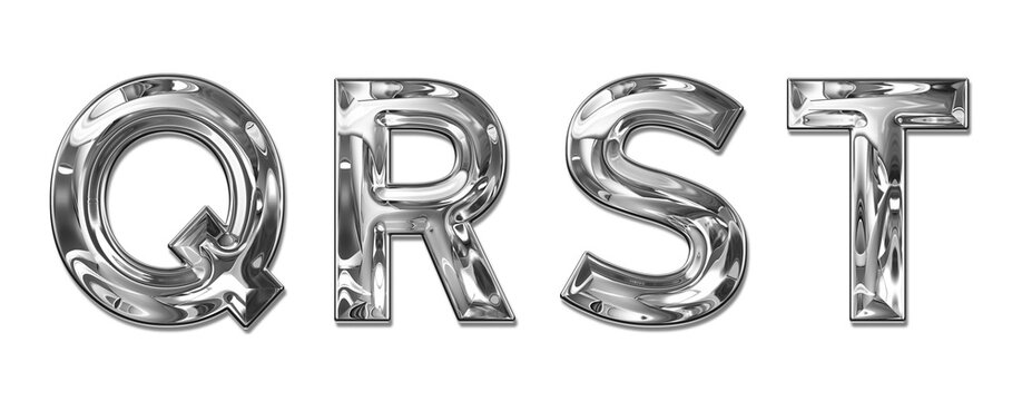 realistic silver chrome metal letters QRST transparent PNG file