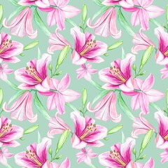 Obraz na płótnie Canvas Floral pattern with buds of pink lilies