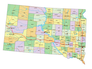 Naklejka premium South Dakota - Highly detailed editable political map with labeling.