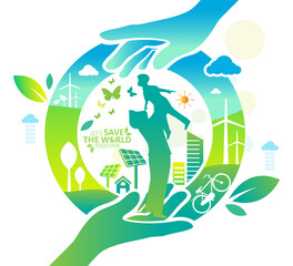 Ecology.Green cities help the world with eco-friendly concept ideas.vector illustration