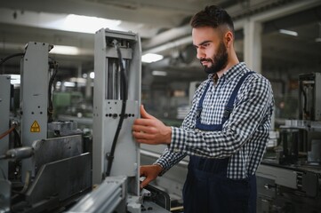 Fototapeta na wymiar worker operating machine in factory