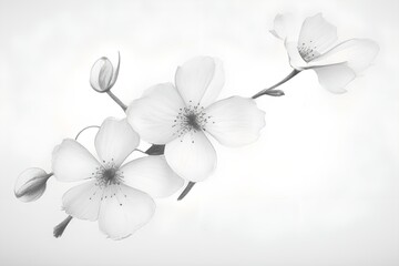 Sakura branch in black and white colors, imitation pencil drawing, spring