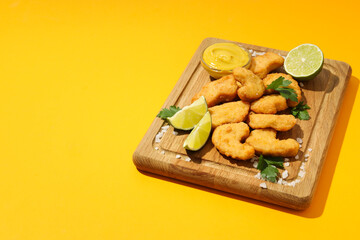 Concept of tasty fast food, nuggets, space for text