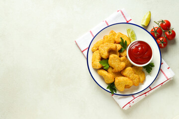 Concept of tasty fast food, nuggets, space for text