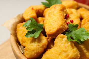 Concept of tasty fast or junk food, nuggets