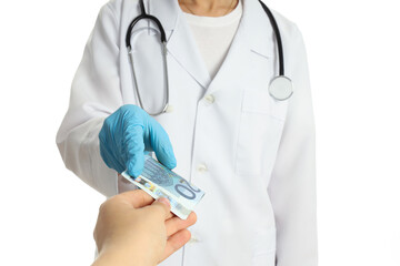 Concept of corruption in medicine, isolated on white background