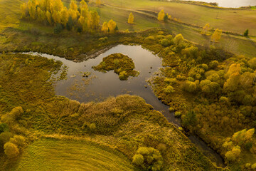 Drone photography of lake and farmland
