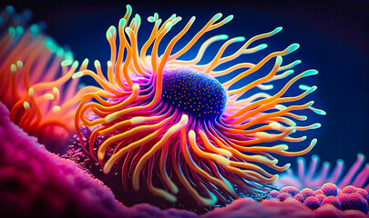 Obraz premium A sea anemone waving its colorful tentacles in the current