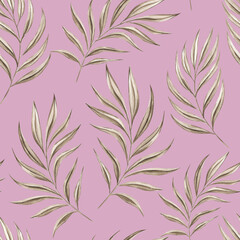 Dry palm leaves seamless watercolor pattern