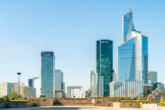 Modern buildings at La Defense district in Paris, Ile-de-France, France