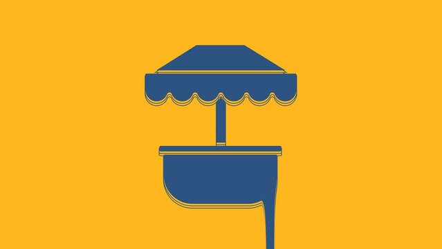 Blue Attraction carousel icon isolated on orange background. Amusement park. Childrens entertainment playground, recreation park. 4K Video motion graphic animation
