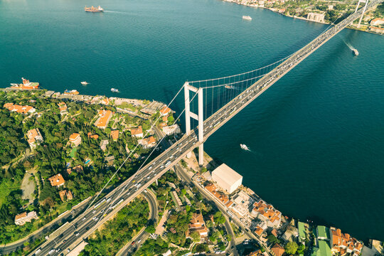 Aerial of Bosphorus bridge in Istanbul