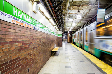 The Subway Train At Haymarket Station In Downtown Boston, Massachusetts