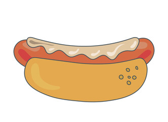 delicious appetizing Hot Dog. hamburger. Food illustration isolated white background. retro style. Clipart. Vector illustration.