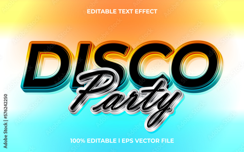 Poster disco party 3d text effect and editable text, template 3d style use for business tittle