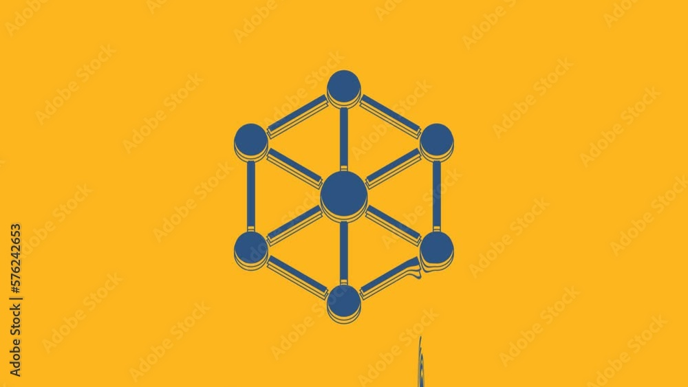 Poster blue blockchain technology icon isolated on orange background. cryptocurrency data. abstract geometr